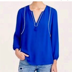 J. Crew Royal Blue Blouse with Embroidery